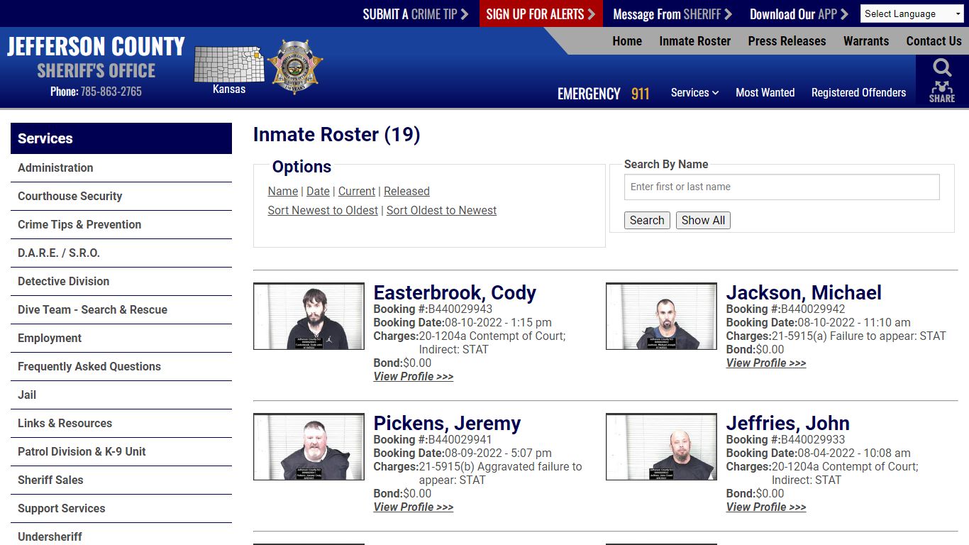 Inmate Roster - Jefferson County, Kansas Sheriff's Office